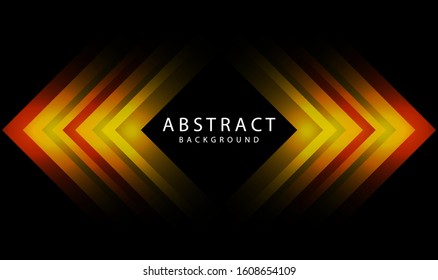 Abstract modern graphic element. Dynamic colored lines arrow shapes. Elegant style design for poster, flyer, or brochure. Colorful stripes geometric background with orange and yellow on dark space