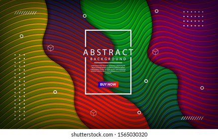 Abstract modern graphic element. Dynamical colored waves with wood cut style. Colorful geometric background with mixing yellow, green, purple and red color for landing page, poster, flyer and brochure