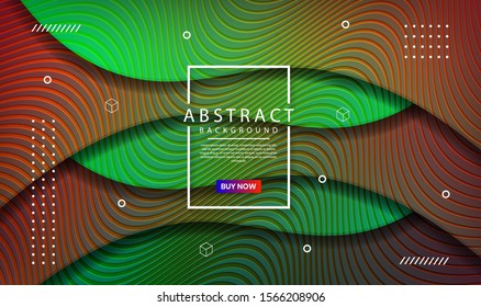 Abstract modern graphic element. Dynamical colored waves with wood cut style. Colorful geometric background with mixing green and orange color for landing page, poster, flyer and brochure