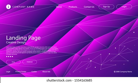 Abstract modern graphic element. Dynamically colored forms and triangles. Gradient abstract banner with mosaic gradient shapes. Template for the design of a website landing page or background.
