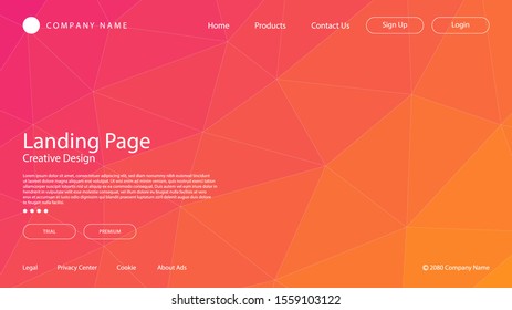 Abstract modern graphic element. Dynamically colored forms and triangles. Gradient abstract banner with triangle mosaic shapes. Template for the design of a website landing page or background.