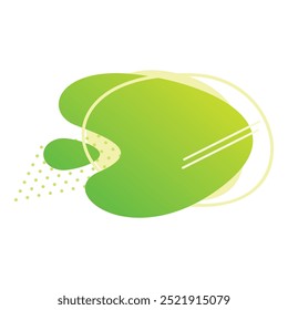 Elemento gráfico moderno abstrato com fluido verde forma líquida, círculos e pontos