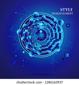 Abstract modern graphic elements resembling structure of the atom. Dynamical blue colored forms. Gradient 3d abstract banners with bright shapes. Template for the design of a lo