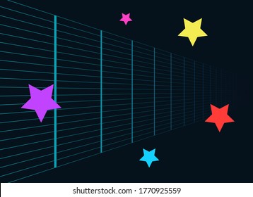 Abstract modern graphic elements. Technology concept. Futuristic abstract guitar string illustration. Abstract background with colorful stars for wallpaper, cover, banner, poster, advertisement, card