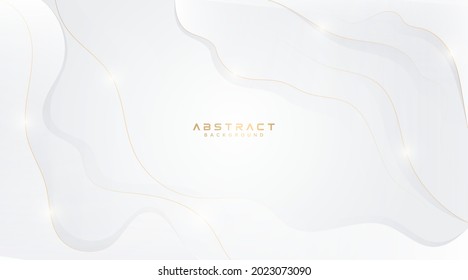 Abstract modern gray and white gradient wave background with gold light lines. Luxury and elegant shiny wavy shape template design. Smooth and clean subtle light silver vector element