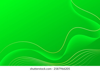 Abstract Modern Green Background With Gold Wave Lines. Futuristic Wallpaper. Vector Illustration. Technology Banner