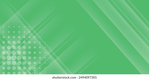 Abstract modern green banner background with diagonal stripes and dot halftone. 