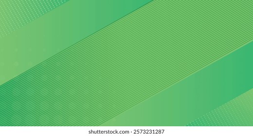 Abstract modern green banner background with diagonal stripes and dot halftone. vector illustration