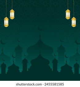 Abstract modern green islamic poster background with silhouette mosque