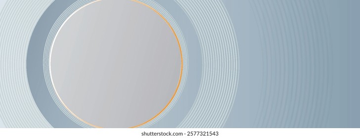Abstract modern grey gradient background with circle lines. Elegant geometric lines pattern. Futuristic technology concept. Horizontal banner template. Suit for cover, poster, banner, brochure, web