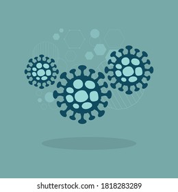 Abstract Modern Group Of Electron Micrograph Coronavirus COVID-19 Cell Structure Model Icons And Shadow On Teal Background