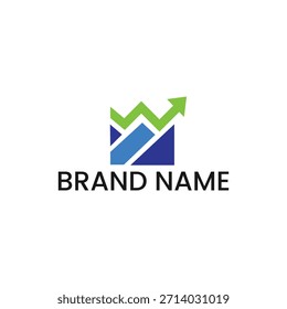 Logotipo moderno Abstractas del gráfico de crecimiento con flecha ascendente en verde y azul, ícono de éxito de inversión financiera - Marketing y analítica Identidad