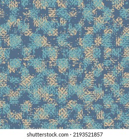 Abstract modern grunge geometric textured pattern on blue background.