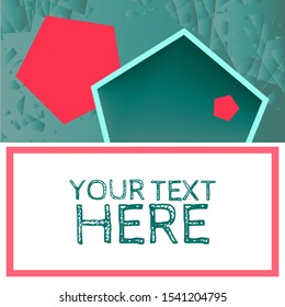 Abstract modern grungy geometric texture background with copy space frames in coral pink & emerald green