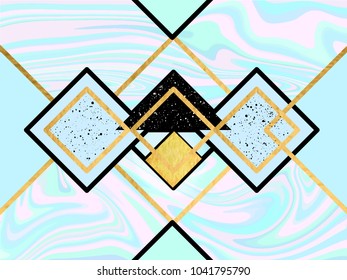 Abstract modern hand drawn geometric pattern or background with gold glitter, dot textures. Poster, card, textile, wallpaper template. Vector illustration