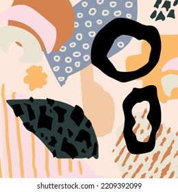 Abstract modern hand painted boho art design for branding cover, card, poster, website banner. Abstract hand drawn cute illustrations