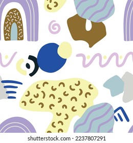 Abstract modern hand painted boho Memphis design for branding cover, card, poster, website banner. Abstract hand drawn cute premade seamless pattern, wallpaper, wrapping paper