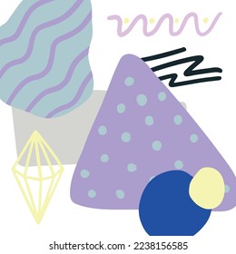Abstract modern hand painted boho Memphis design for branding cover, card, poster, website banner. Abstract hand drawn cute illustrations