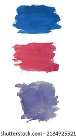 Abstract modern hand-painted design with watercolor blotch label brushstroke blue, pink, purple cloud, isolated on white. vector used as decorative design card, banner, poster, cover, brochure