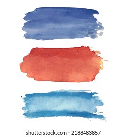 Abstract modern hand-painted design with watercolor label brushstroke blue; turquoise; red; rectangular isolated on white. vector used as decorative design card, banner, poster, cover, brochure