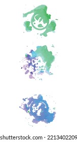 Abstract modern hand-painted design with watercolor blotch brushstroke of blue green cloud, isolated on white background. used as decorative design card, banner, poster, cover, brochure, wall art