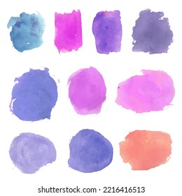 abstract modern hand-painted design with watercolor blotch label brushstroke blue, pink, purple cloud