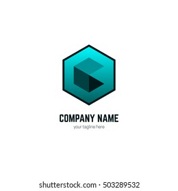 Abstract modern hexagon logo with cube inside 