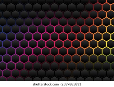 Abstract modern hexagonal grid design with a colourful underlay 