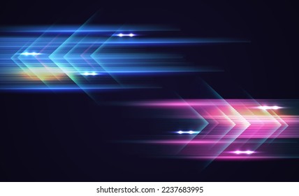 Abstract modern hight speed light arrow line technology effect. Modern abstract high speed motion. Colorful dynamic motion on a darkbackground. Vector illustration