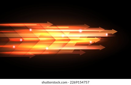 Resumen del efecto moderno de la tecnología de la línea de flecha de velocidad rápida. Moderno movimiento abstracto de alta velocidad. movimiento dinámico anaranjado sobre un fondo oscuro. Ilustración del vector