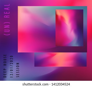 Abstract modern holographic vector poster, futuristic cover for music CD in neon iridescent rainbow pastel color palette. Vaporwave/ Webpunk/ Glitch Art 80s-90s aesthetics.