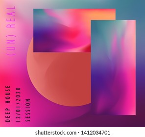 Abstract modern holographic vector poster, futuristic cover for music CD in neon iridescent rainbow pastel color palette. Vaporwave/ Webpunk/ Glitch Art 80s-90s aesthetics.