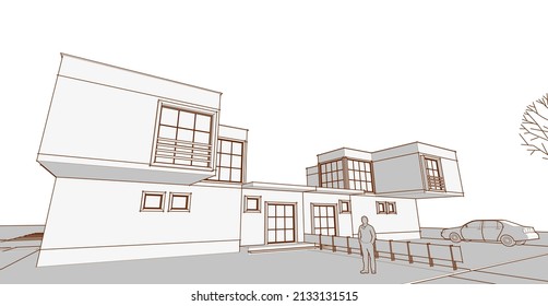 abstract modern house 3d rendering