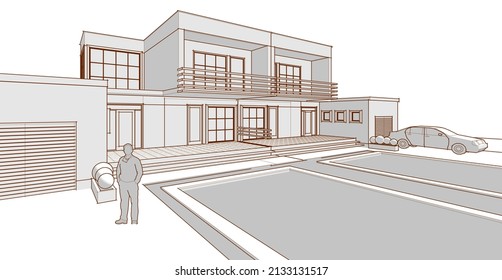 abstract modern house 3d rendering