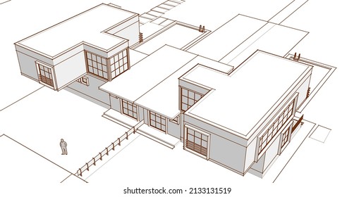 abstract modern house 3d rendering