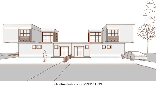 abstract modern house 3d rendering