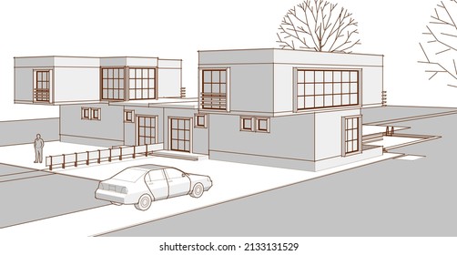renderización 3d de casa moderna abstracta