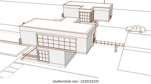 renderización 3d de casa moderna abstracta