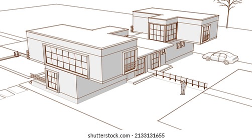 abstract modern house 3d rendering