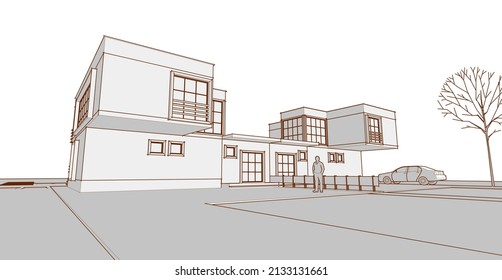 renderización 3d de casa moderna abstracta