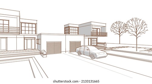 abstract modern house 3d rendering