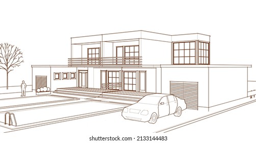 renderización 3d de casa moderna abstracta