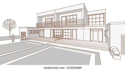 renderización 3d de casa moderna abstracta