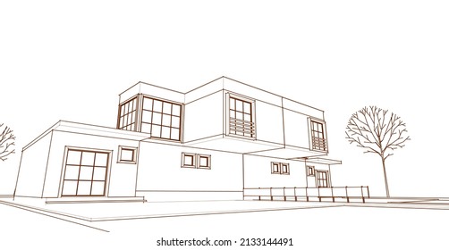 abstract modern house 3d rendering