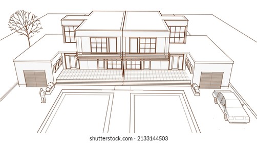 renderización 3d de casa moderna abstracta
