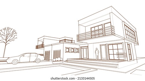abstract modern house 3d rendering