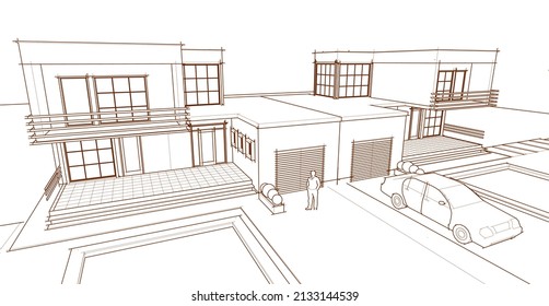 abstraktes modernes Haus 3d Rendering