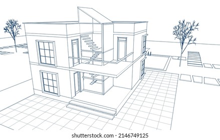 renderización 3d de casa moderna abstracta