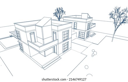 abstract modern house 3d rendering