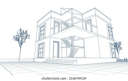 abstract modern house 3d rendering